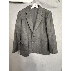 Pioneer Wear Blazer Sport Coat Mens 46 Gray Herringbone Tweed Western USA Jacket